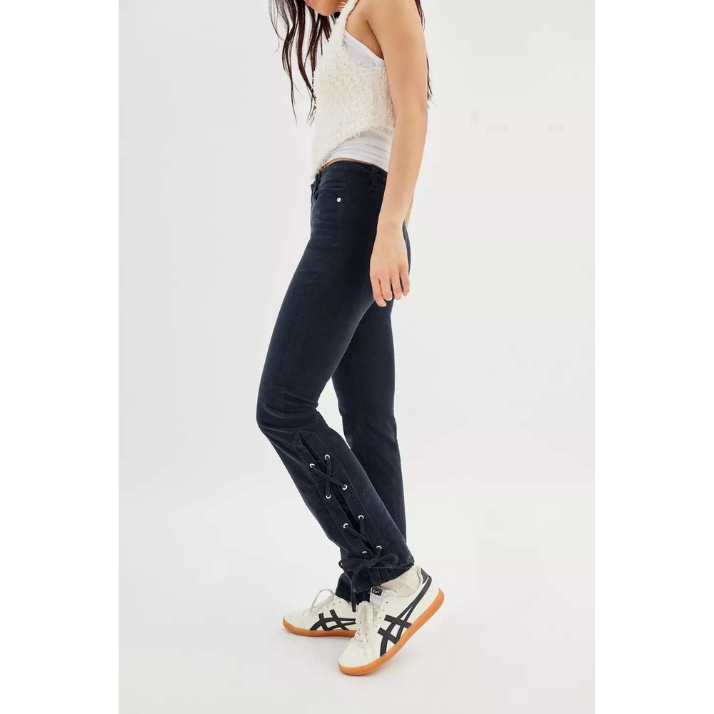 NWT! Urban Outfitters Black velvet UO Lace-Up Pants Jeans Size 6 Goth dark Y2K